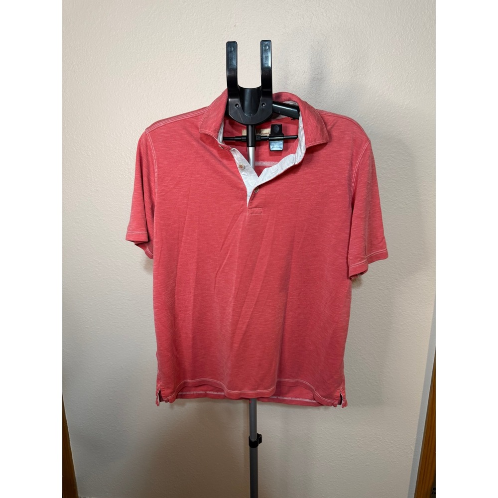 Tommy Bahama Mens Medium Coral Pink Short Sleeve Modal Blend Slub Polo Shirt
